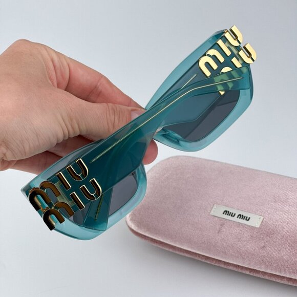 Miu Miu MU09WS 19L09T BRAND NEW Sunglasses Ivy Opal Dark Grey Rectangle Women - Picture 4 of 12